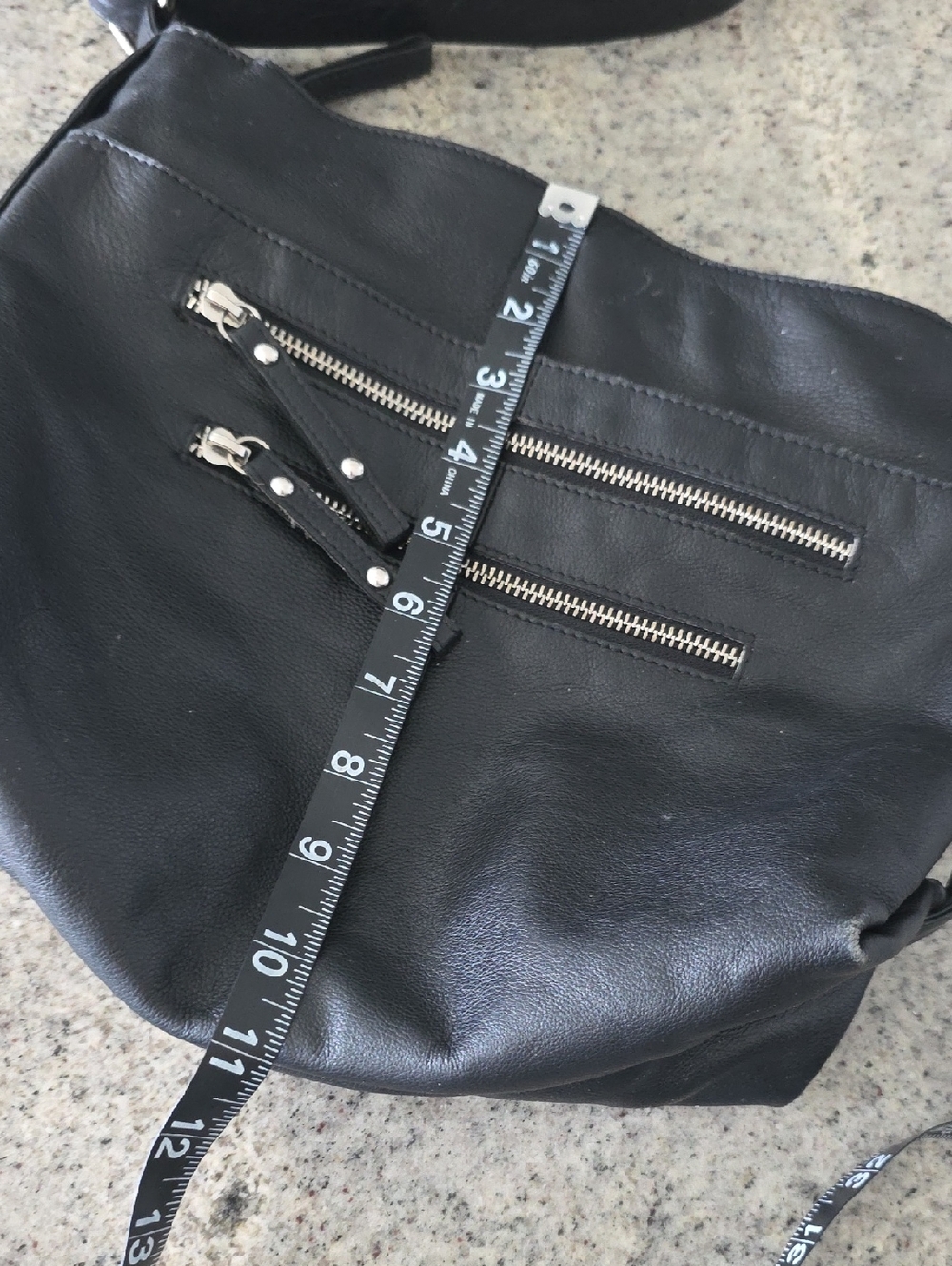 Black Leather Crossbody Bag with Front Zippers - Picture 10 of 12